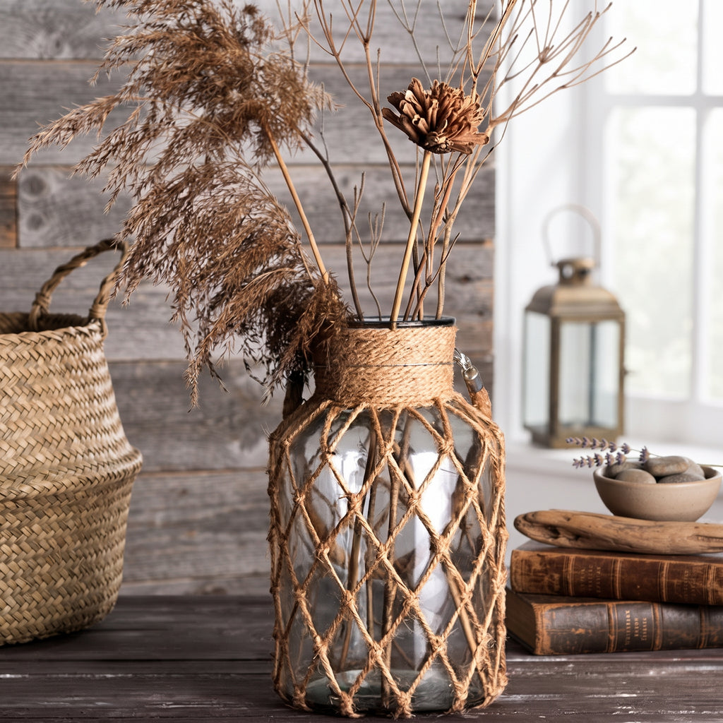 Handwoven Transparent Glass Vase Mesh Net
