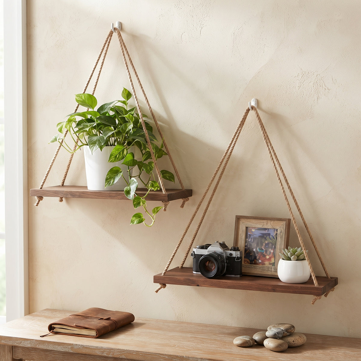 Wood Hanging Shelves Plant Flower Pot Tray