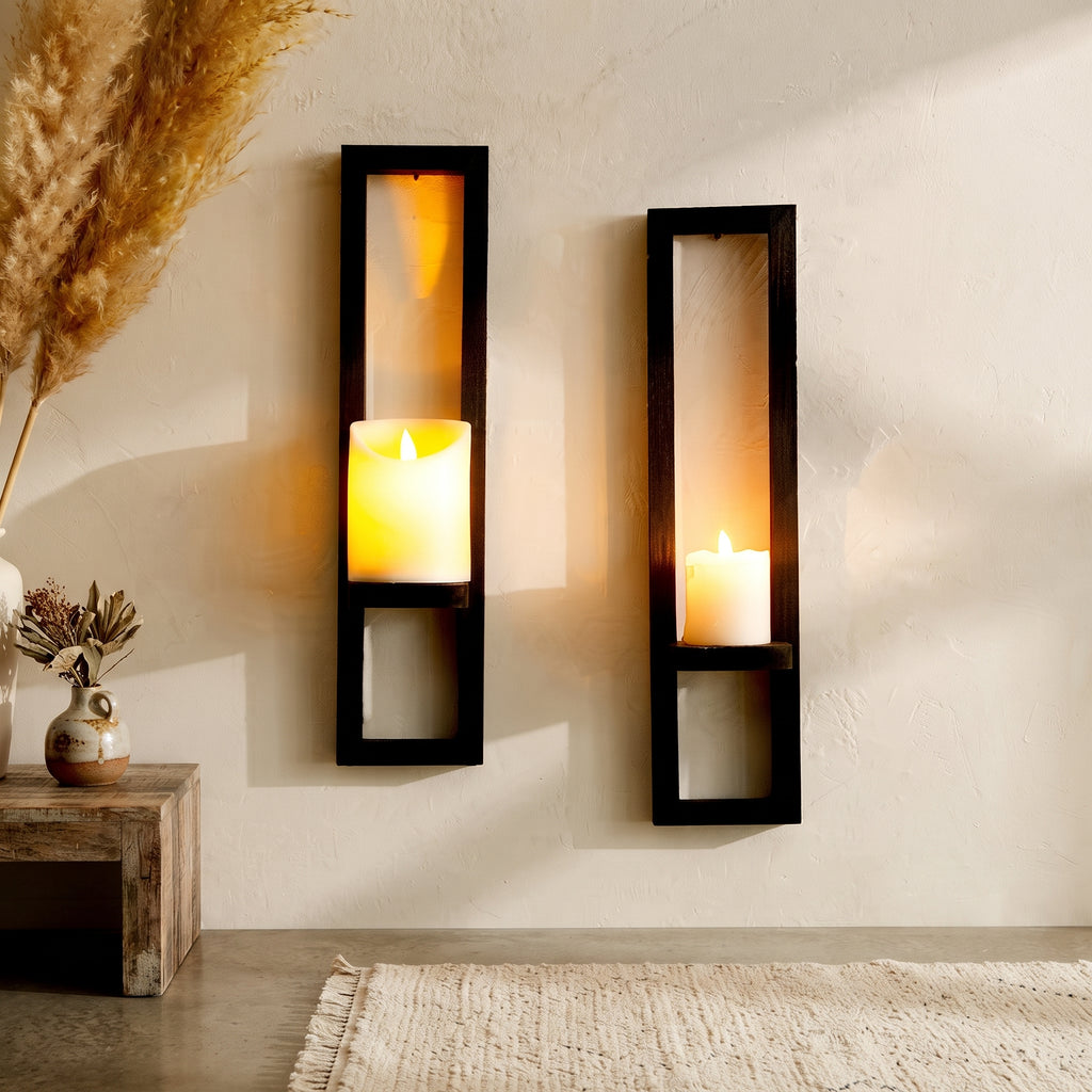 Black Wooden Wall Candle Holders Shelves