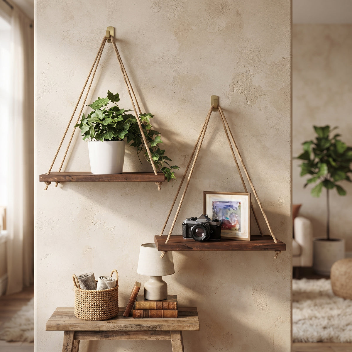 Wood Hanging Shelves Plant Flower Pot Tray