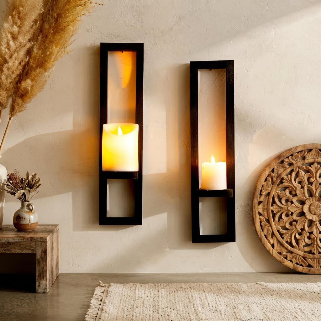Black Wooden Wall Candle Holders Shelves