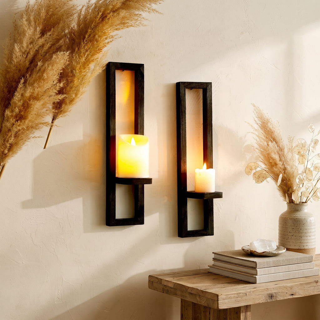 Black Wooden Wall Candle Holders Shelves