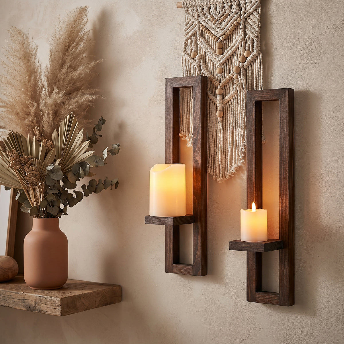 Black Wooden Wall Candle Holders Shelves