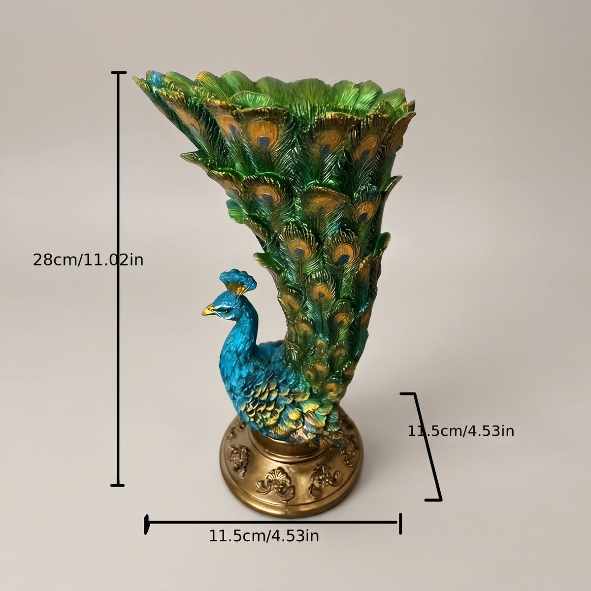 Luxury Blue-Green Peacock Vase Resin Ornament