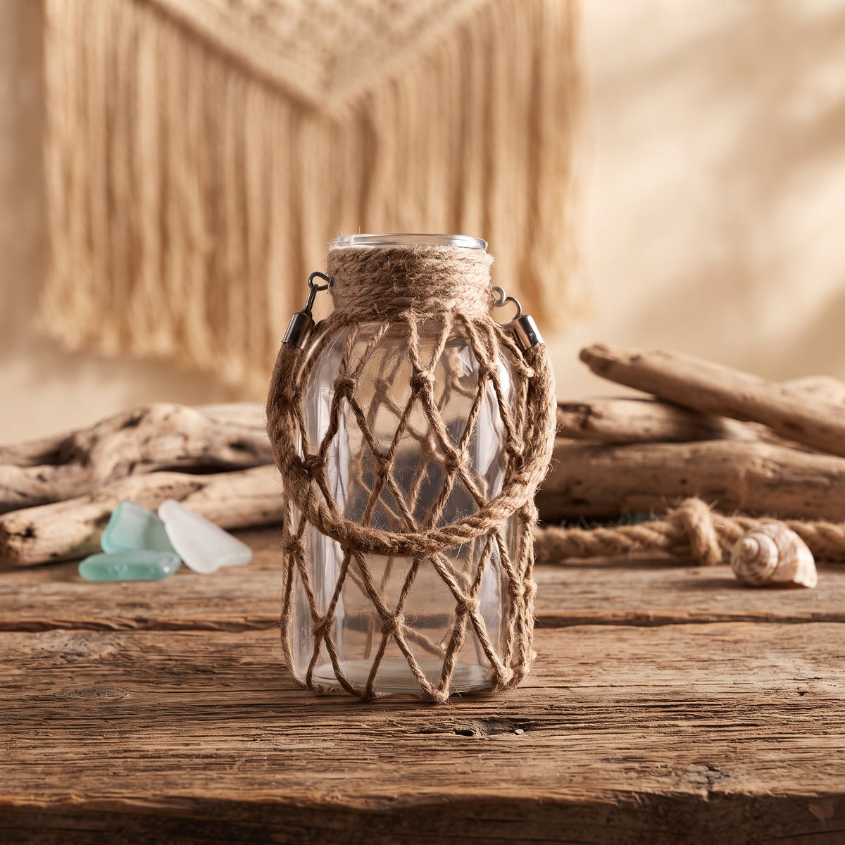 Handwoven Transparent Glass Vase Mesh Net