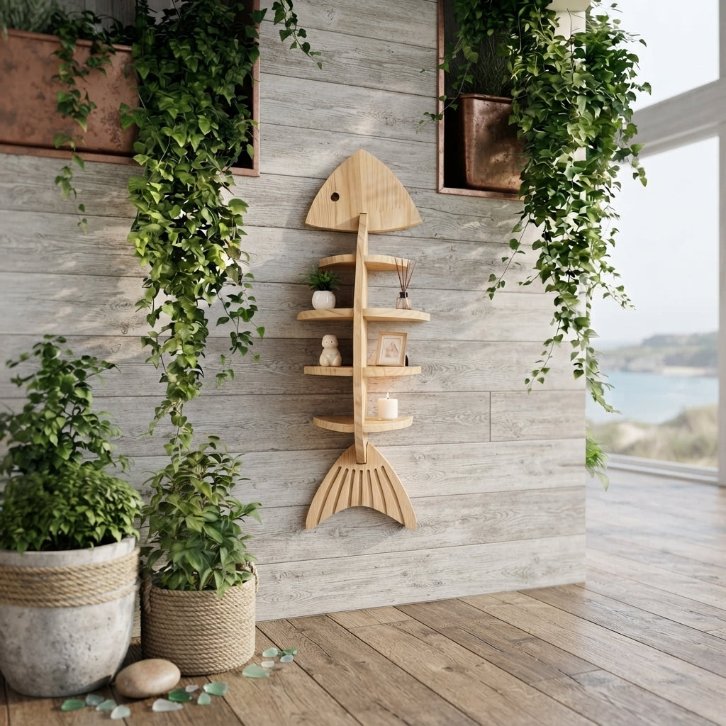 Wooden Fishbone Wall Hanging Storage
