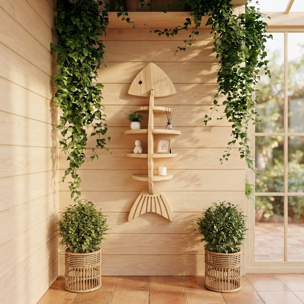 Wooden Fishbone Wall Hanging Storage