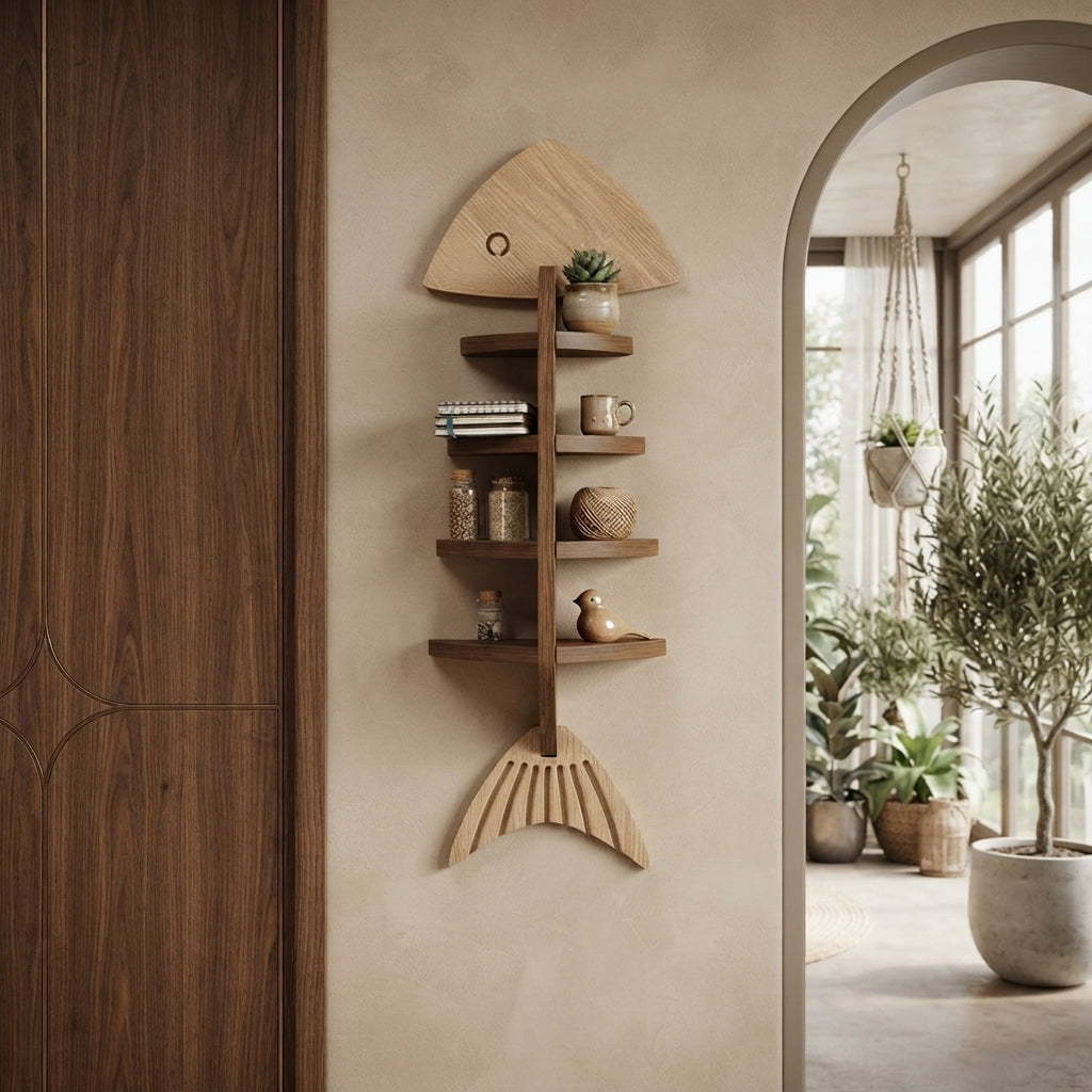Wooden Fishbone Wall Hanging Storage