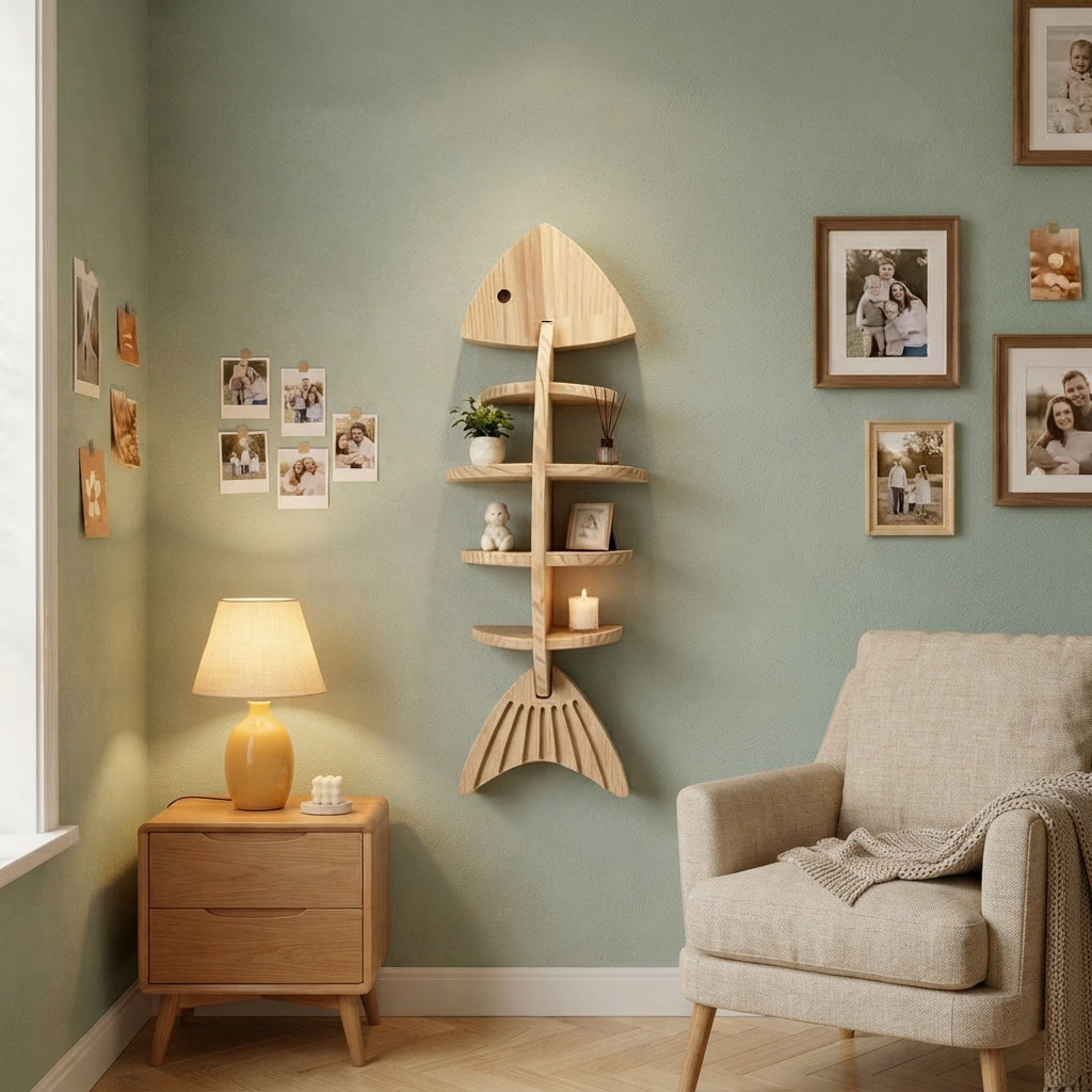 Wooden Fishbone Wall Hanging Storage