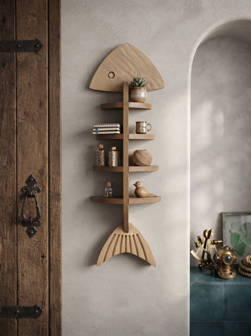Wooden Fishbone Wall Hanging Storage