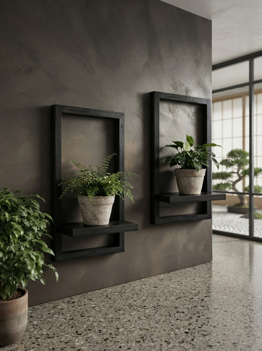 2 Pcs Black Floating Wall Shelves Set