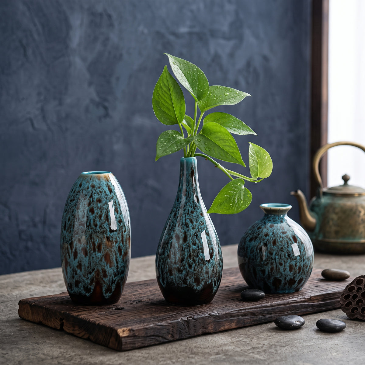 Bohemian Style Blue Ceramic Vases