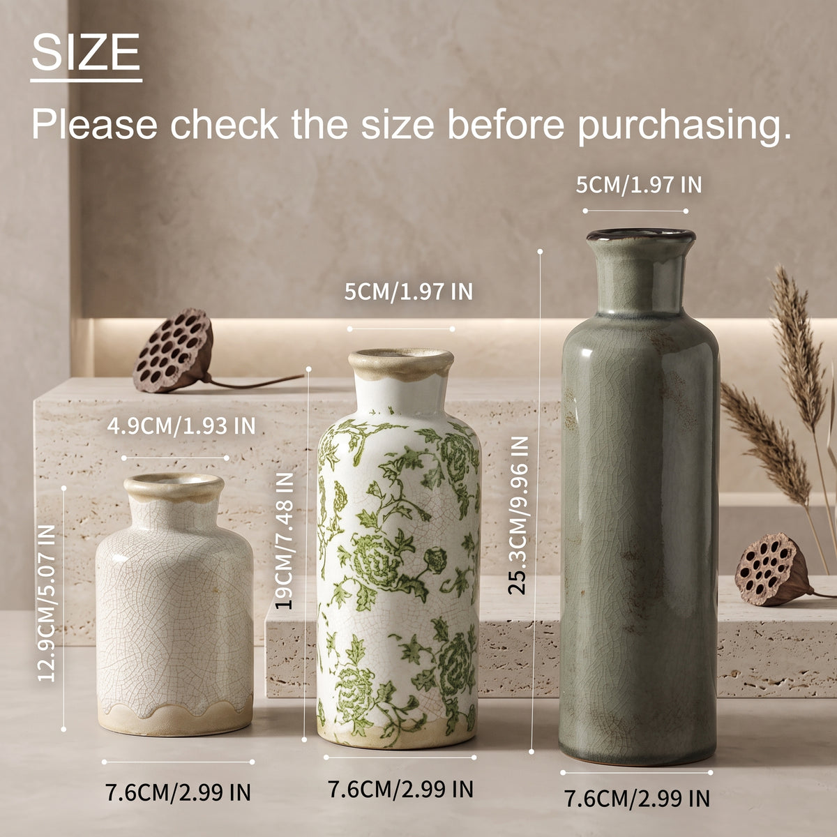 3 pcs Nordic Style Ceramic Vase Set
