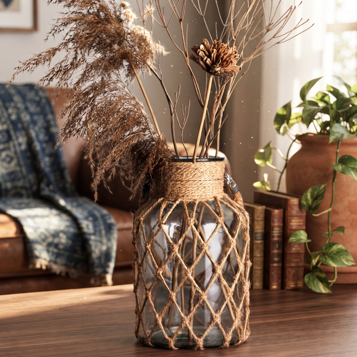 Handwoven Transparent Glass Vase Mesh Net