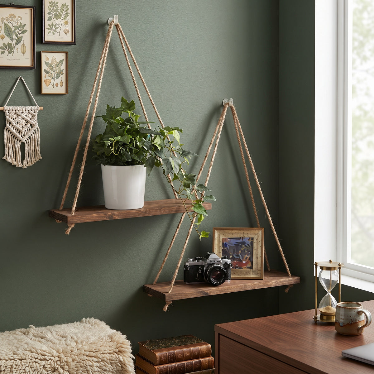 Wood Hanging Shelves Plant Flower Pot Tray
