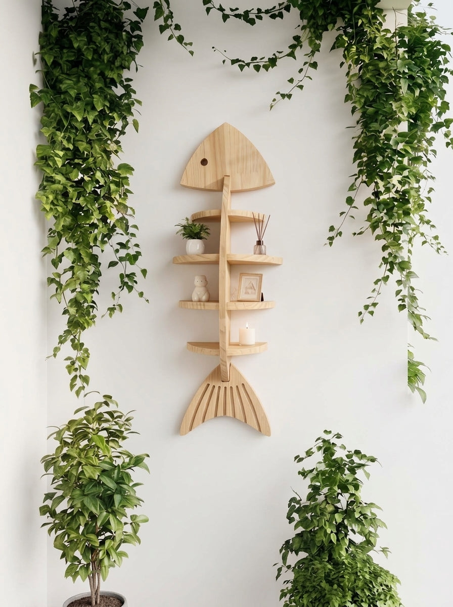 Wooden Fishbone Wall Hanging Storage
