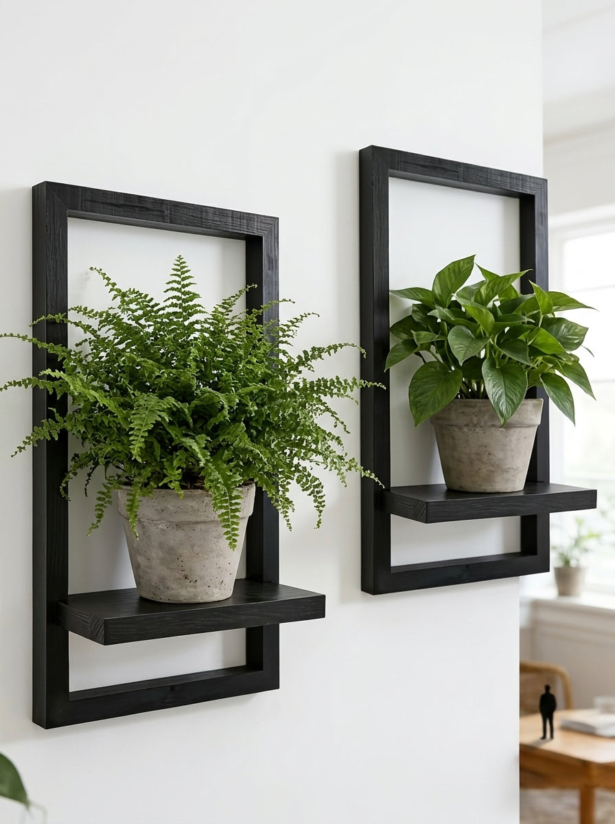 2 Pcs Black Floating Wall Shelves Set