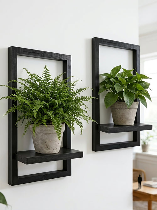 2 Pcs Black Floating Wall Shelves Set