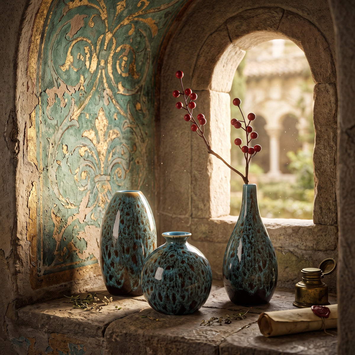 Bohemian Style Blue Ceramic Vases