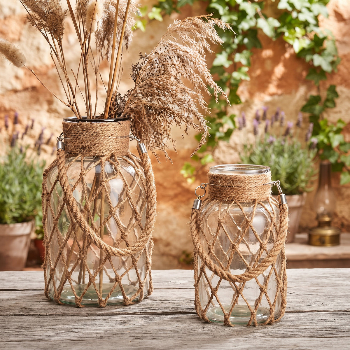 Handwoven Transparent Glass Vase Mesh Net