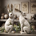 White Moss Pattern Long-Eared Rabbit Statues