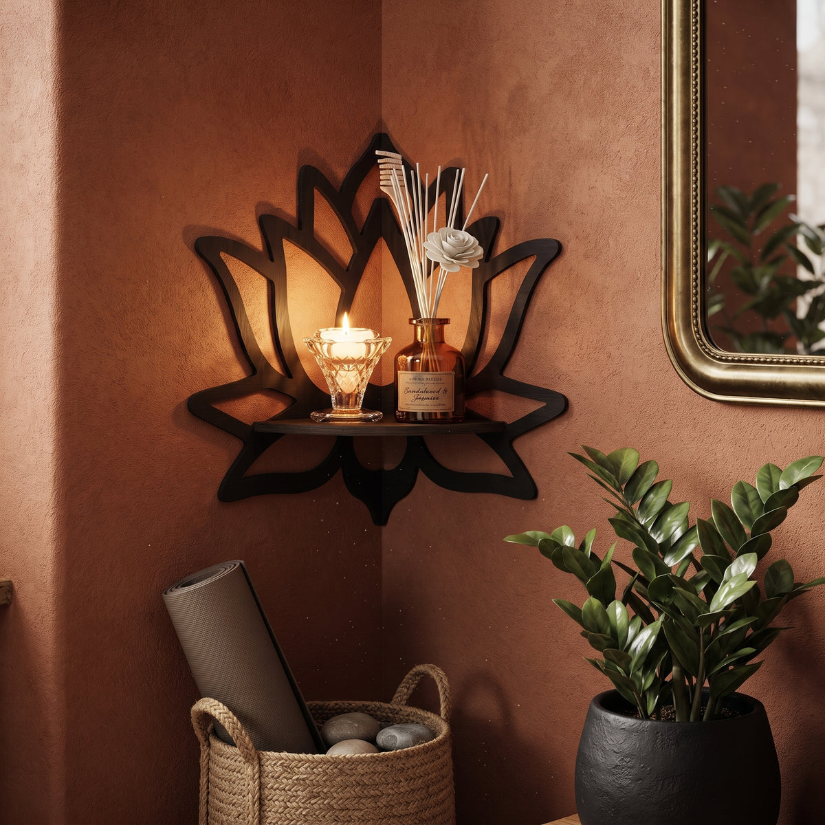 Wooden Lotus Candle Holder Wall Rack