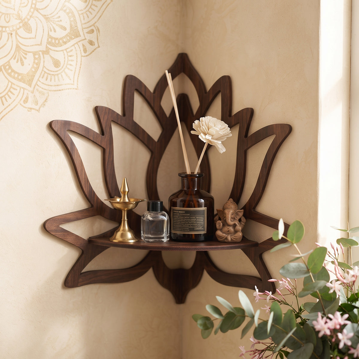 Wooden Lotus Candle Holder Wall Rack